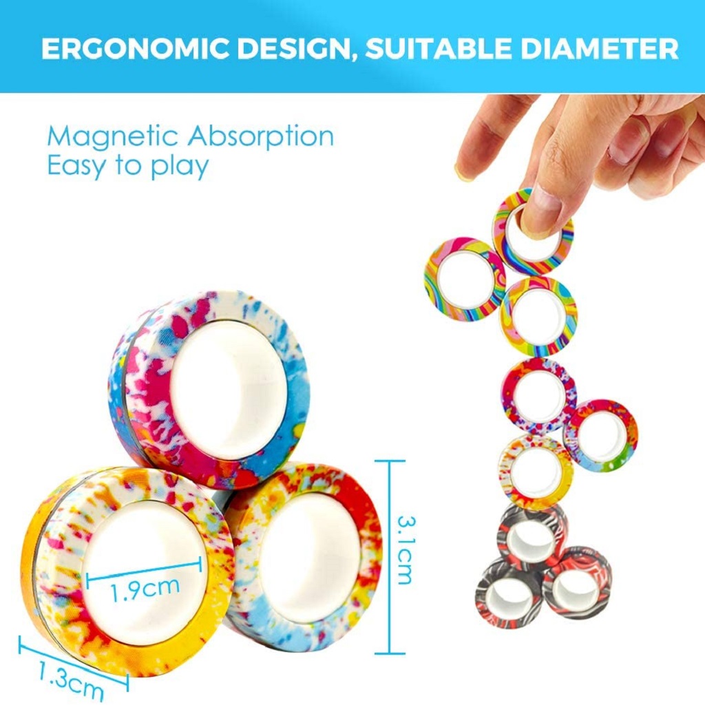 3Pcs Anti-stress Magnetic Rings Magnetic Bracelet Ring Unzip Toy Magic Ring Props Tools Decompression Toys Finger Rings Toy