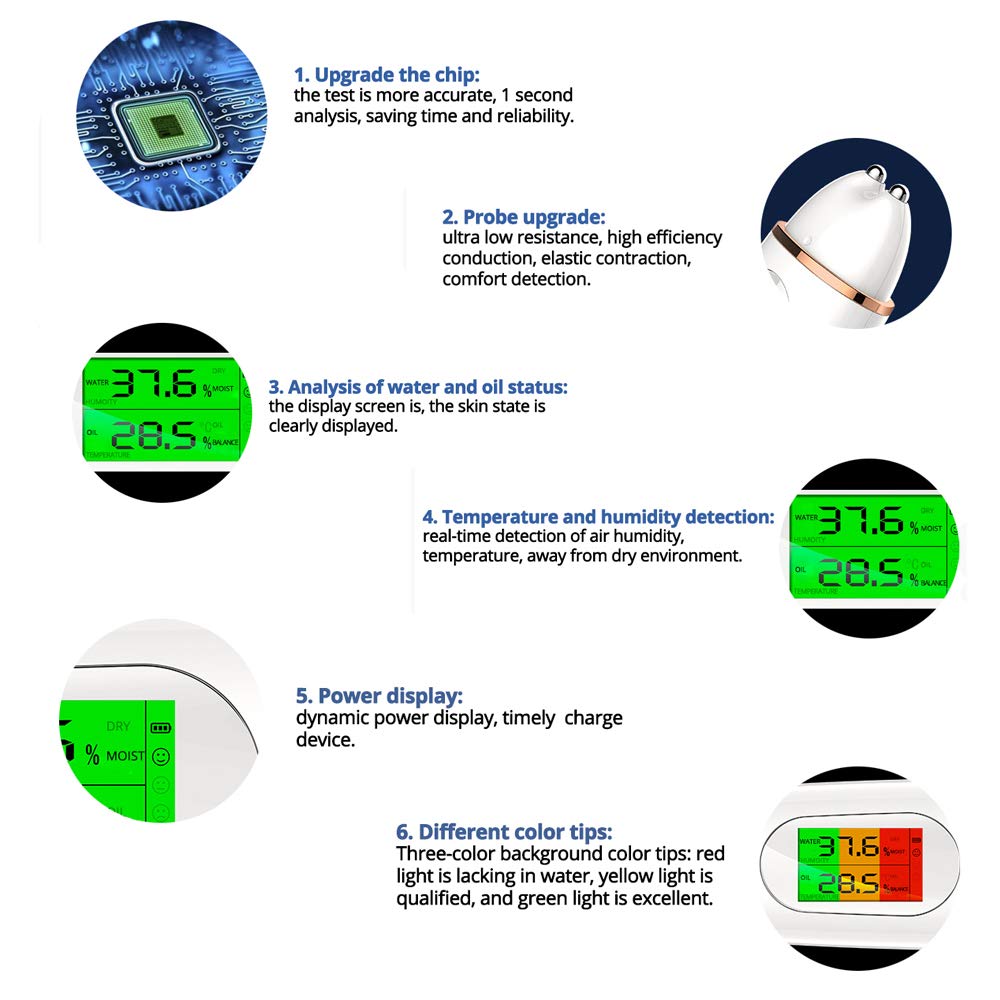 Facial Skin Analyzer Tester LCD Digital Skin Care Tester Moisture Monitor DetectorMoisture Analyzer Skin Detector Care Tools