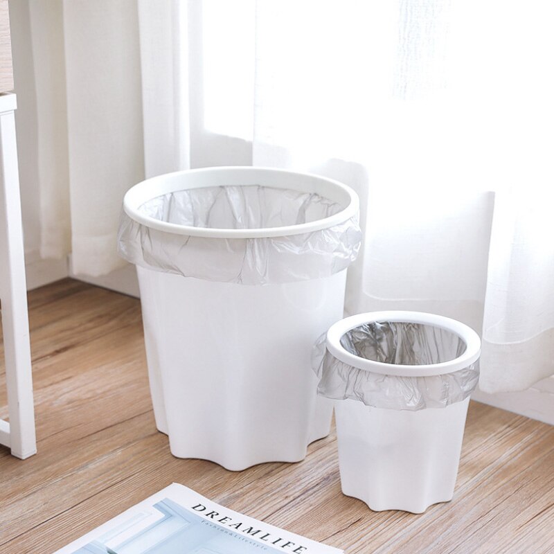 Plastic with Pressure Ring Trash Can Household Living Room Bathroom Kitchen Sturdy Durable Garbage Bin Simple Style