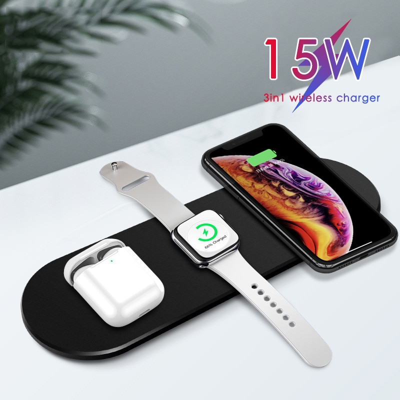 3 In 1 Qi Draadloze Fast Charger Multifunctionele Draadloze Opladen Board Voor Apple Horloge Iphone Voor Airpods Stand