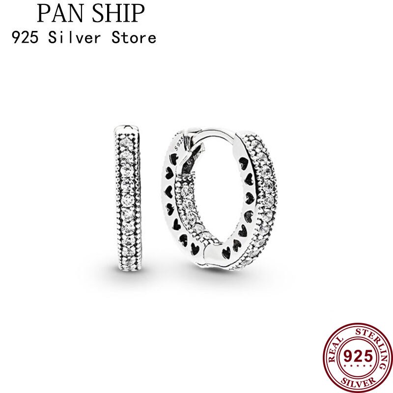 100% 925 серьги Pan Prata Brincos Mulheres Pequenos Corações Com Pan Brincos de Cristal Do Parafuso Prisioneiro Para As Mulheres Presente de Casamento Moda Jóias: Silver Earrings-1