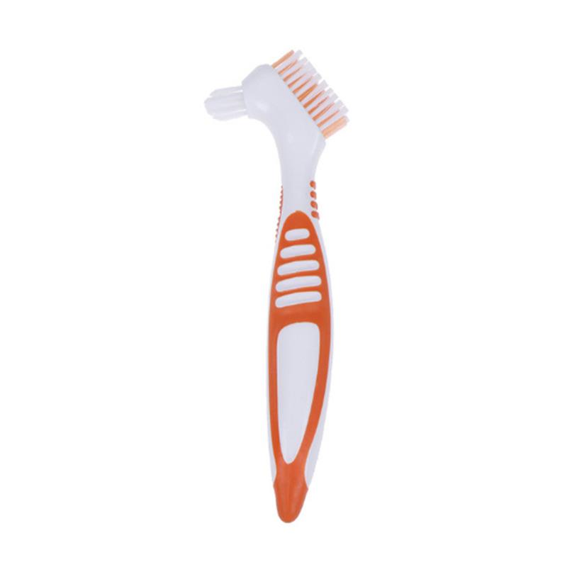 Escova De Limpeza De Dentadura com Punho Antiderrapante Escova De Dentes Antibacteriana, Cerdas Multi-Camada, Escova De Dentes Falsos, Ferramenta De Cuidados Orais, 2 Lados: Laranja