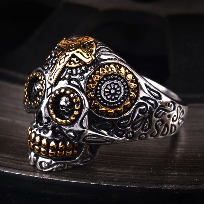 Vintage gotisk guld kranie ring mænd& #39 ; s 316l rustfrit stål punk biker ring mandlige hiphop rock smykker unikke til mænd