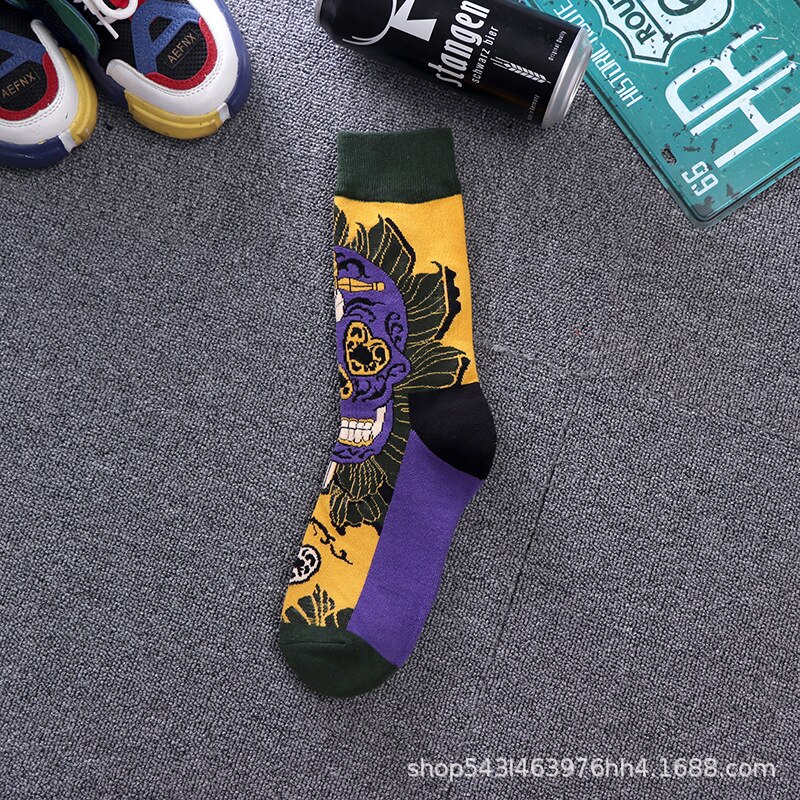 Newly Men Socks Cotton Casual Personality Hip Hop Streetwear Happy Socks for Men Brand: Purple skeleton