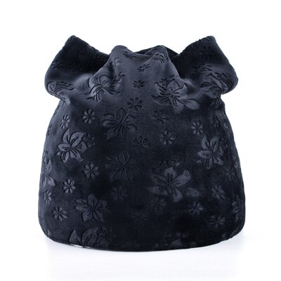 Tqmsmy herfst warme winter muts voor dames kattenoren skullies mutsen met oorkleppen petten dames bloemenprint mutsen tmdh 07: Zwart