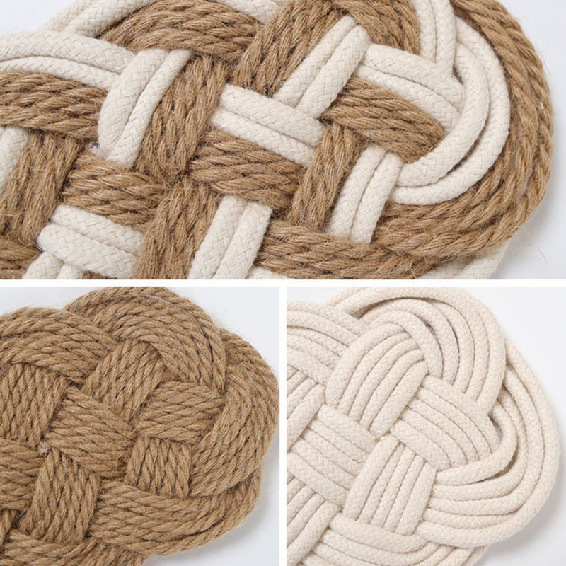 Handmade Woven Cotton Thread Jute Table Mat Non-Slip Dining Table Placemat Rattan Insulation Cup Coaster Home Dinner Decoration