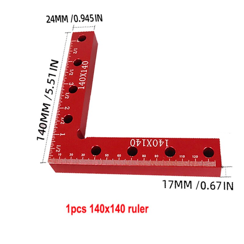 Woodworking Adjustable Corner Clamping Ruler Aluminium Alloy Right Angle Clamps L-Shaped Auxiliary Fixture Positioner Clips: 140mm rulerB