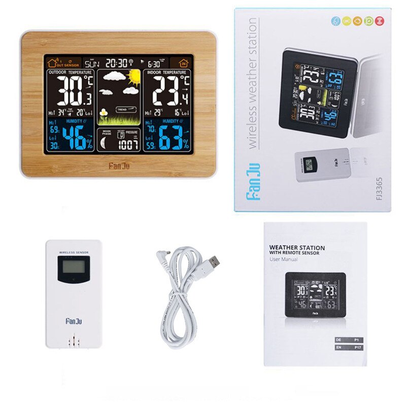 Table Clock Desktop Weather Station Wireless Indoor Outdoor Sensor Thermometer Hygrometer Digital Alarm Clock Barometer Forecast
