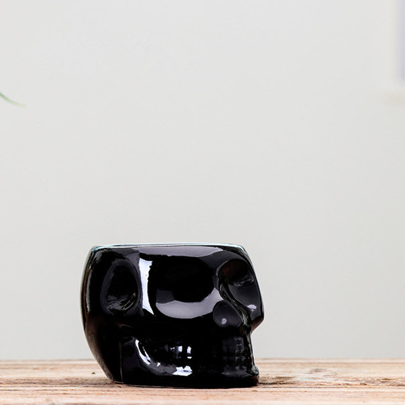 Black White Skull Ceramic Flower Pots Succulent Flower Planter Eco-friendly Flower Pot Home Garden Pot: Black