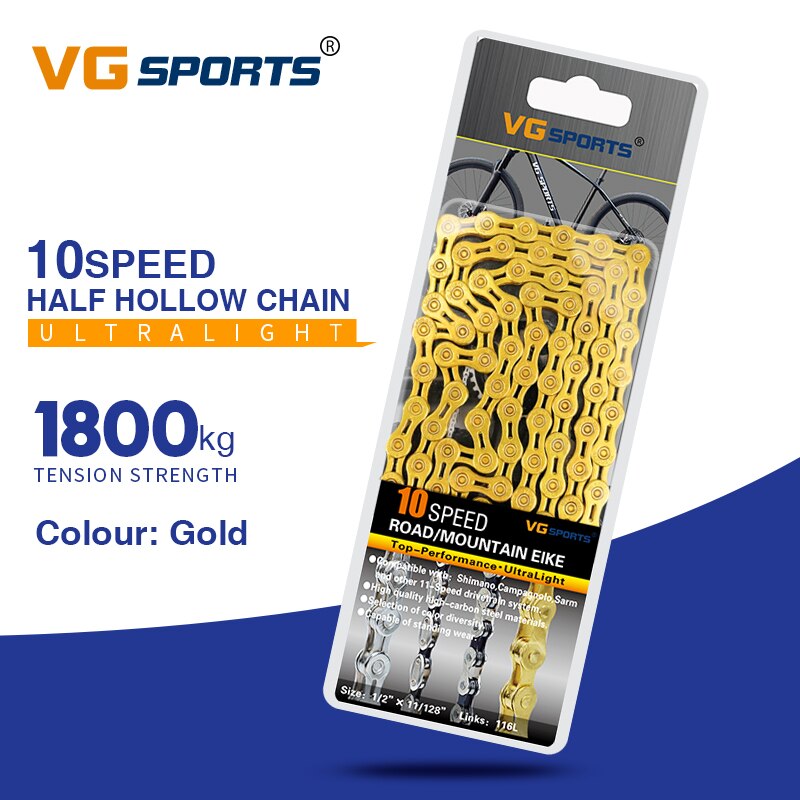 10S Bicycle Chain Half / Full Hollow Bike Chains 10 Speed 116 Links Ultralight MTB Mountain Road Bike Variable 30 Speed Boxed: 10s half hollow gold