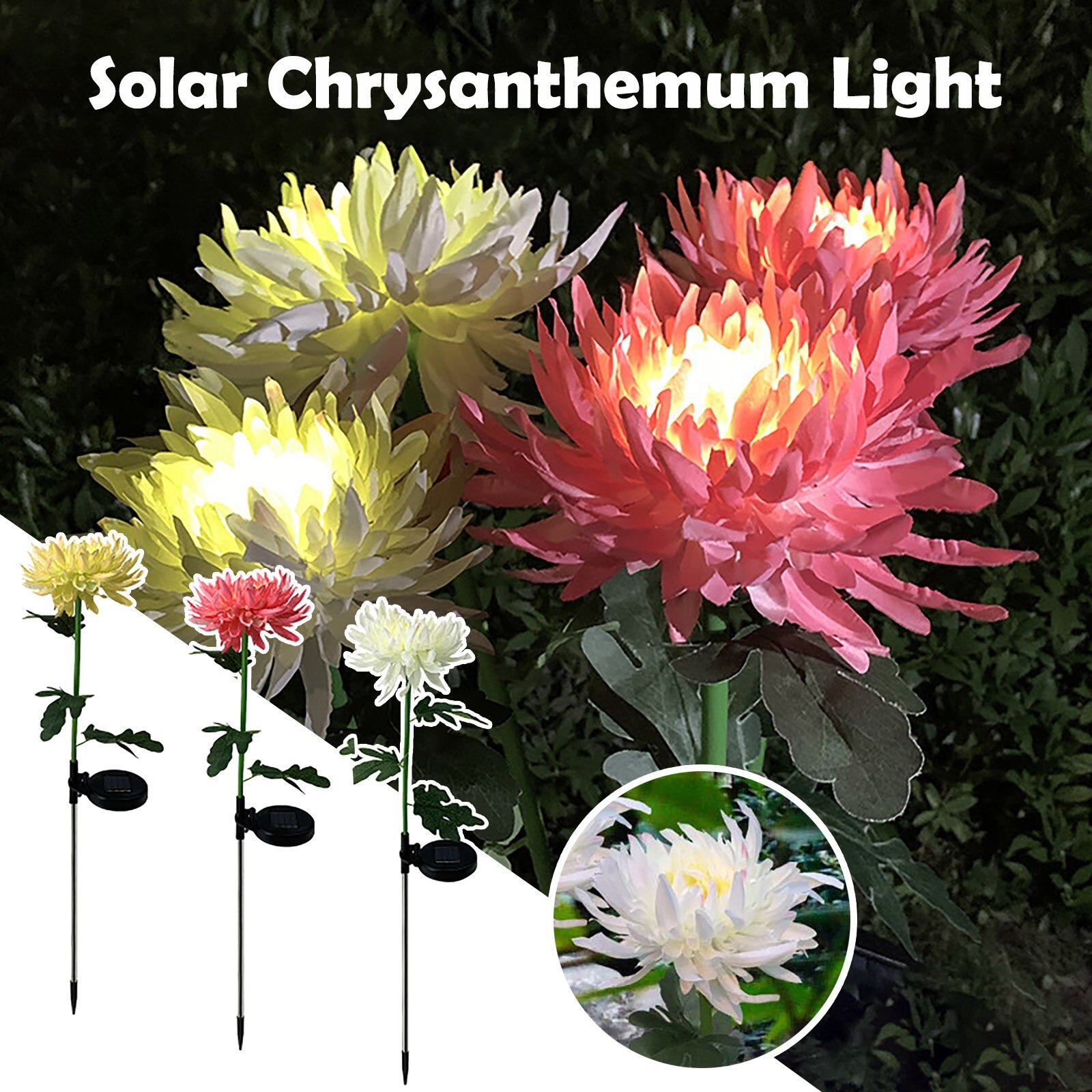 50@ Chrysanthemum Flowers Solar Light Led Outdoor Garden Simulation Flower Lawn Light Plug-in Garden Outdoor Garden Landscape