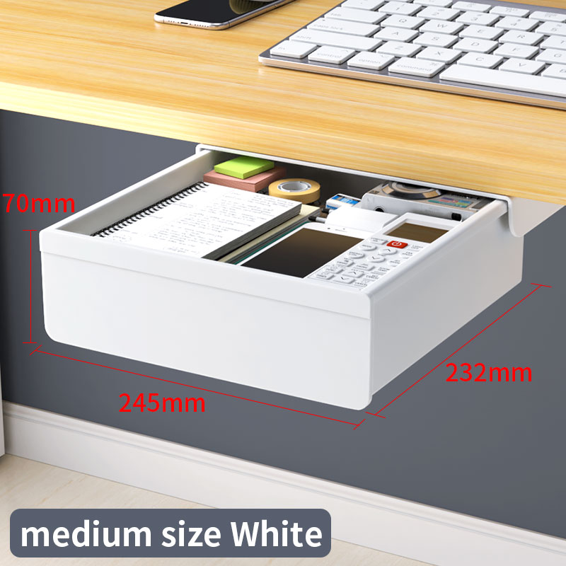 Under-desk Drawer Storage Device, Suitable For Office/home, Ideal For Organizing Stationery. Self-adhesive Plastic Drawer.: Red