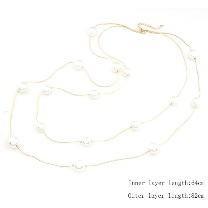 Gesimuleerde Parels Lange Keten Trui Ketting Double Layer Lady Sleutelbeen Kraag Elegante Sieraden Party Prom Kettingen Parel