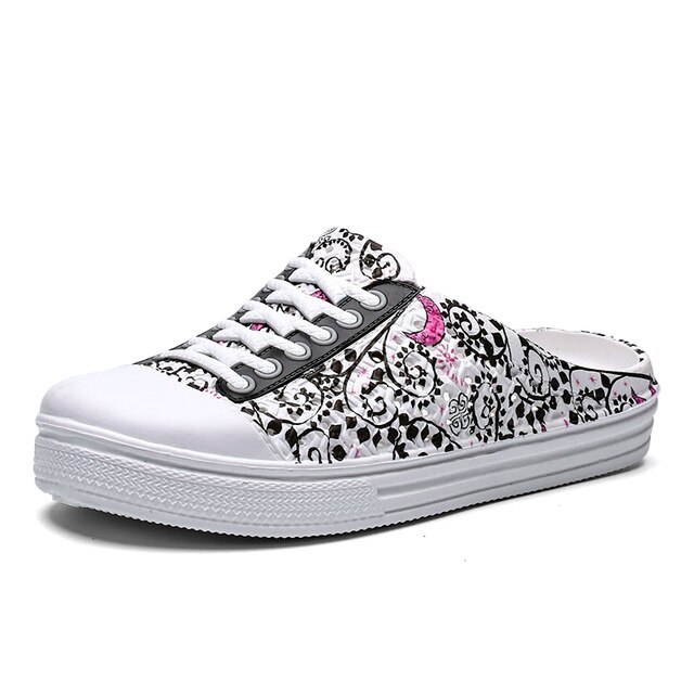 Women's Mules Flats Shoes Big Size 36-41 Summer Style Women Pink Shoes Casual Breathable Wedge Pattern Outdoor Slides Shoes: Black / 36