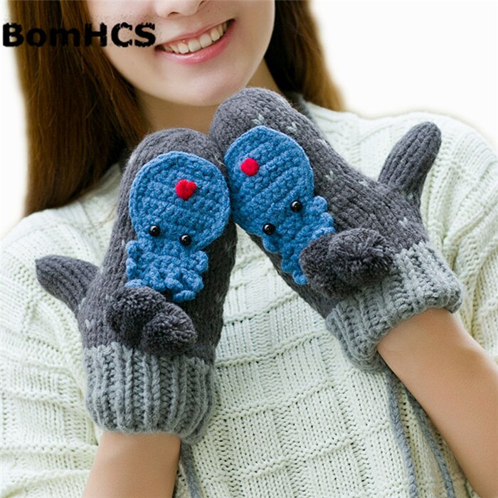 SchöNe Ebene Bär Winter warm Dicken Fäustlinge Handgemachte Gestrickte Handschuhe: Grau