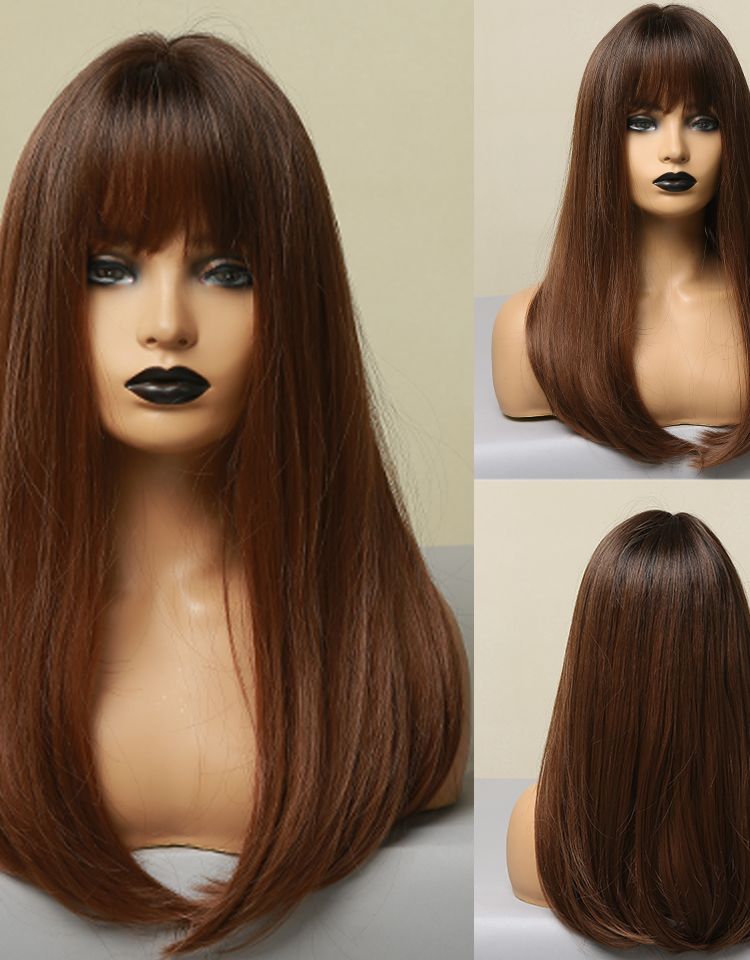 Element 16 Inch Synthetic Wig With Bangs Natural Headline Ombre Brown Color Cosplay Party Replacement Wigs for Women