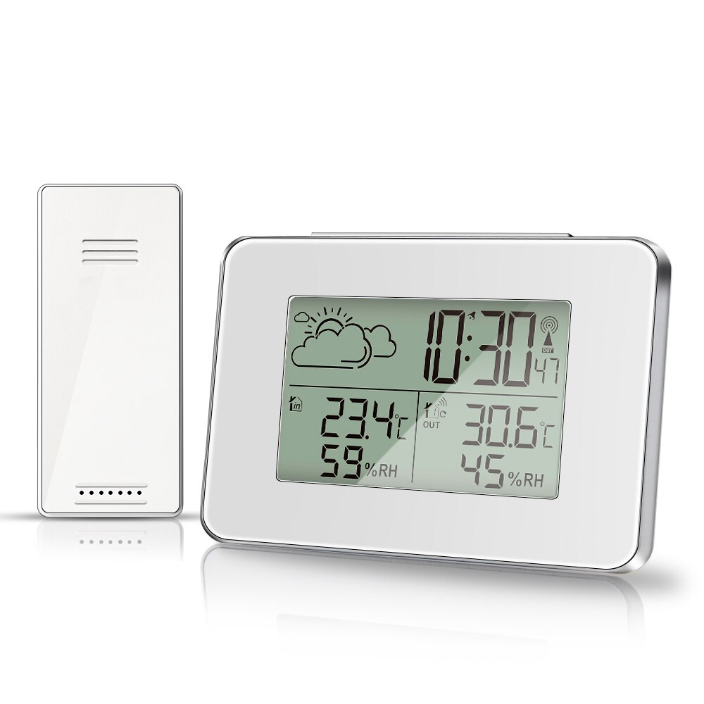 Forecast Clock Alarm Digital Watch Wireless Sensor Temperature Humidity Forecast Snooze Table Clocks DCF Weather Station Home: White