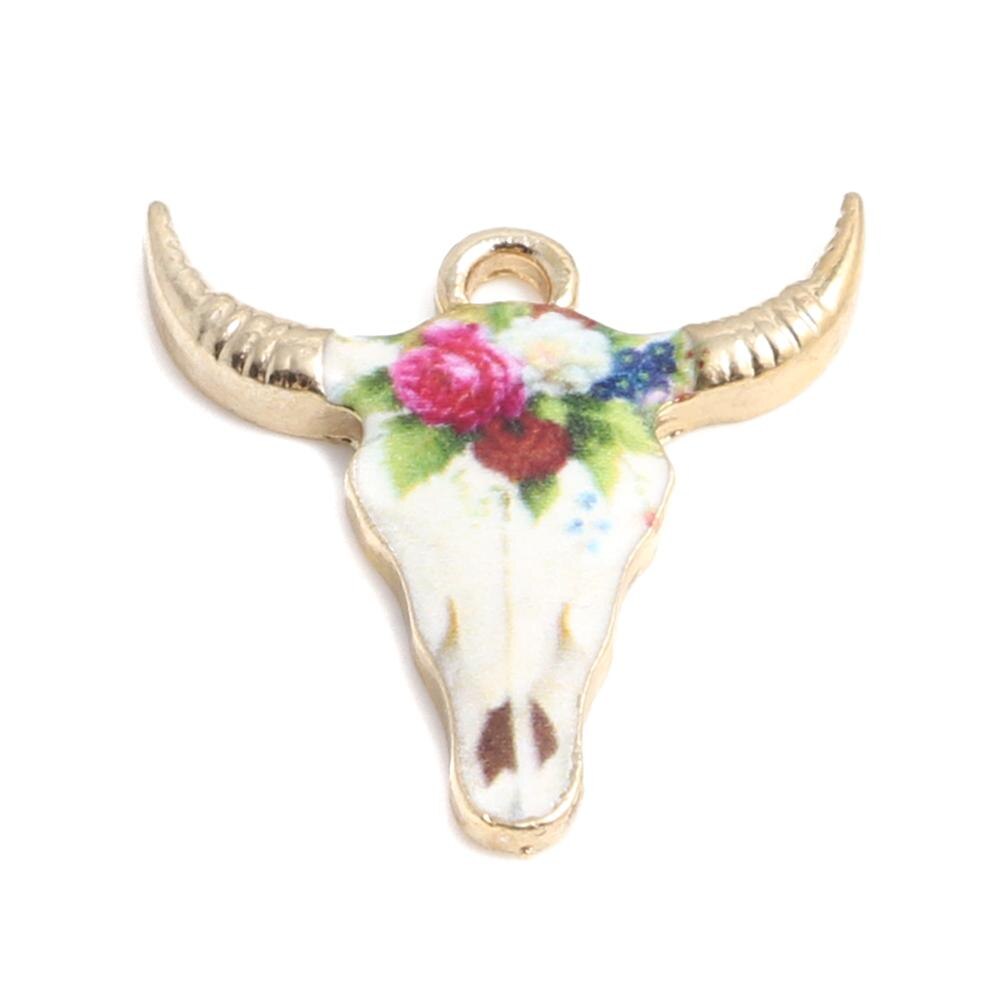 résultats faits à la main en alliage de Zinc pendentif à breloques vache Animal plaqué or émail noir et blanc pour bijoux bricolage, 10 pièces: 2