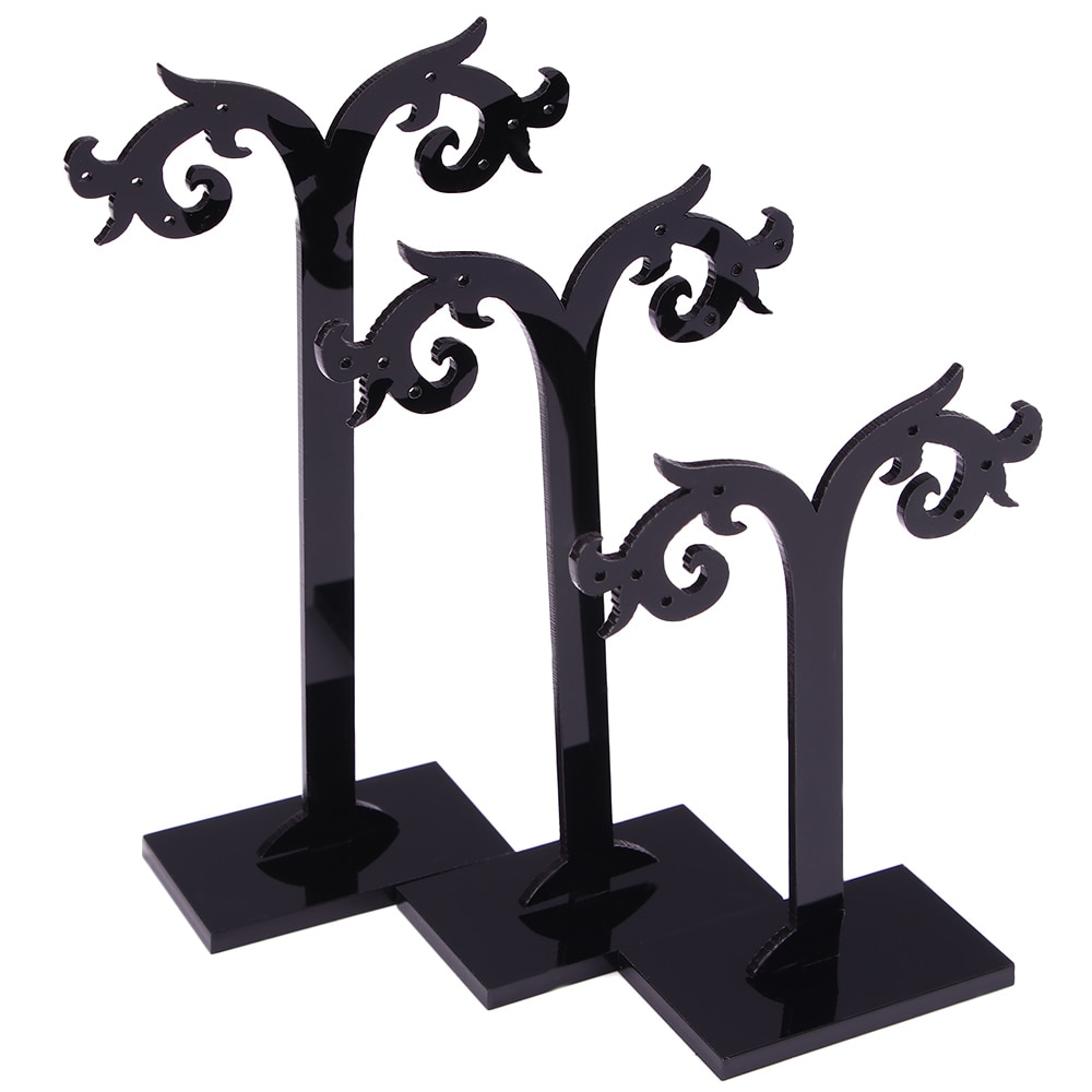 3 Pcs/Set Black Acrylic Earrings Display Stand Necklace Ring Pendant Bracelet Jewelry Organizer Holder Storage Racks 3 size