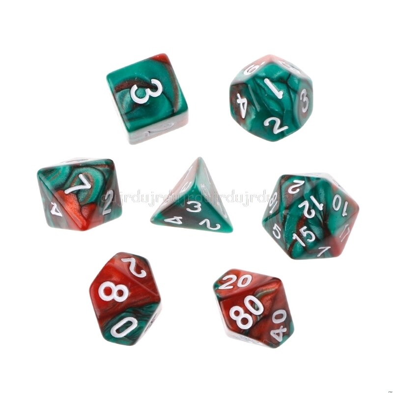 7pcs/set Polyhedron 2-color D&amp;D Dice with Marbled Effect D4 D6 D8 D10 D10% D12 D20 Black Red Blue Color Clear Playing Dice S16