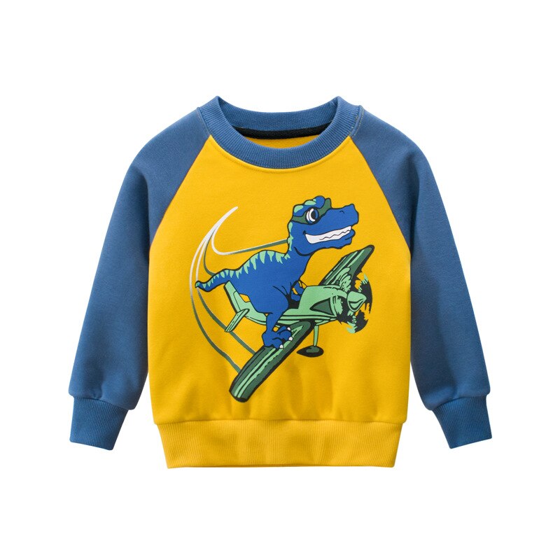 Børne Sweater OrangeMom - Dinosaur Cartoon Mønster - Langærmet - Bomuld & Polyester