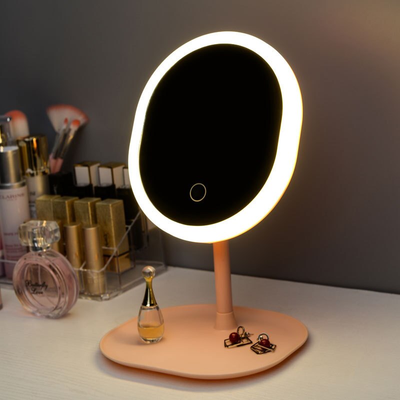 Espejo de maquillaje Circular con luz LED portátil, iluminación compacta con sensor de viaje, inalámbrico, carga USB, atenuador táctil