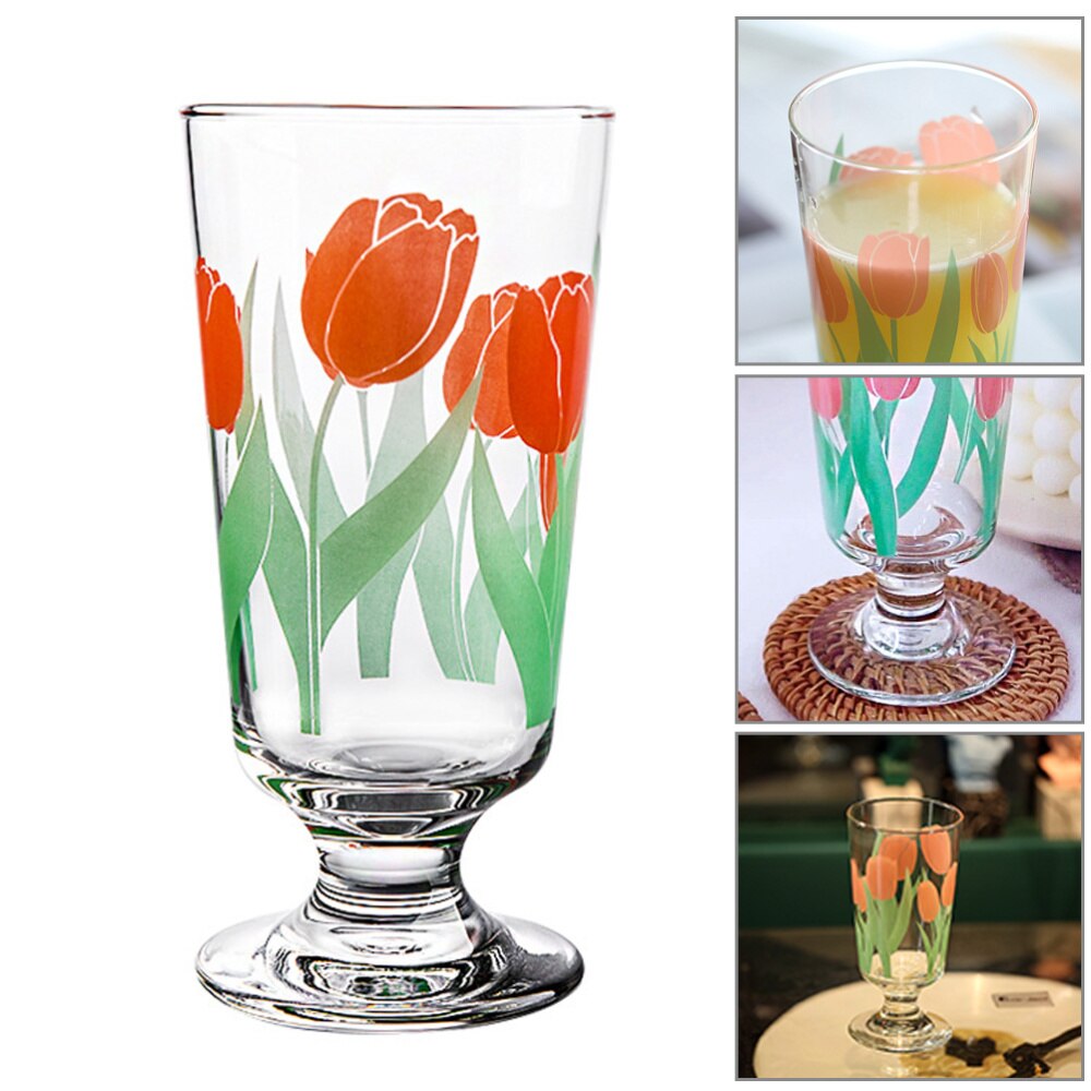 1pc Retro Beverage Cups Tulip Glass Stemware Pastoral Style Milk Cup