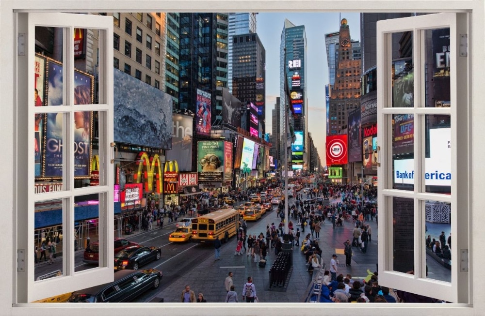 3D Effect Window WALL STICKERS YORK Times Square Sticker Decor Mural