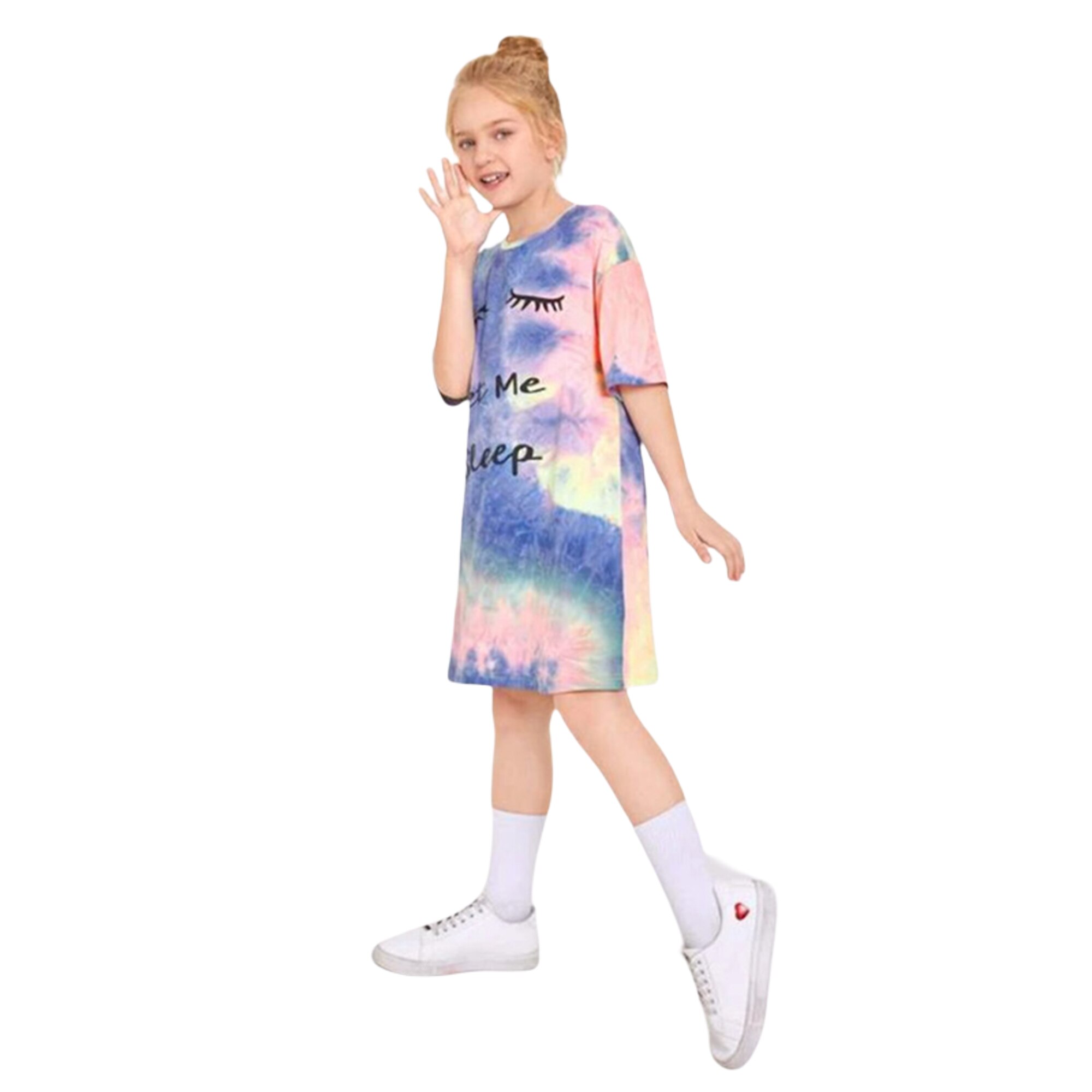 Baby & children's Kids Girl’s Summer Clothes Sleeping Dress Summer Fresh Tie-dye Letter Printed Home Dress for Kids Girls