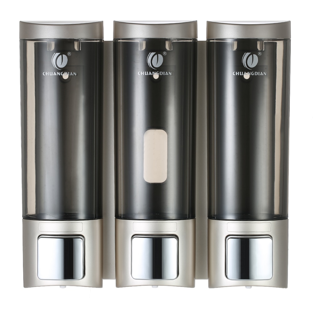CHUANGDIAN Manual Soap Shampoo Dispensers Wall-mounted Shampoo Box Bathroom Three Chamber Shower Gel Liquid Soap Dispensers: Champagne