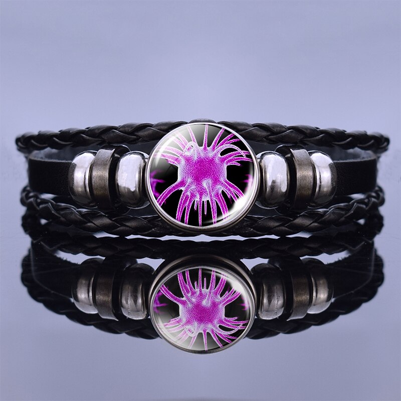 Biologische Virus Krebs Zellen Foto Leder Armband Männer Frauen Seil Kette Armband Survivor: size 1