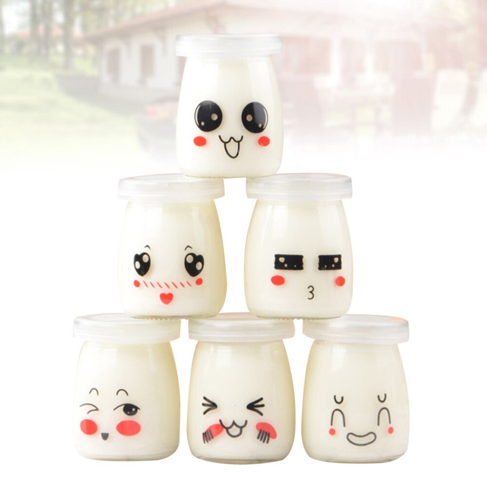 Frascos de vidrio resistentes al calor para pudín Facial, frascos de vidrio para gelatina, Yogurt, patrón aleatorio, 150ml, 6 uds.