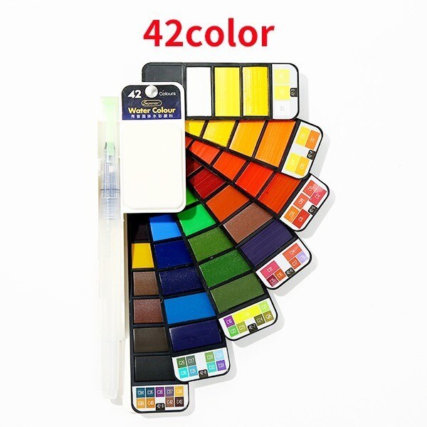 "Juego de pintura de acuarela sólida Superior 18/25/33/42 con pincel de agua plegable Color de viaje pigmento para dibujar acuarelas profesionales watercolor arte pintar": 42 colors