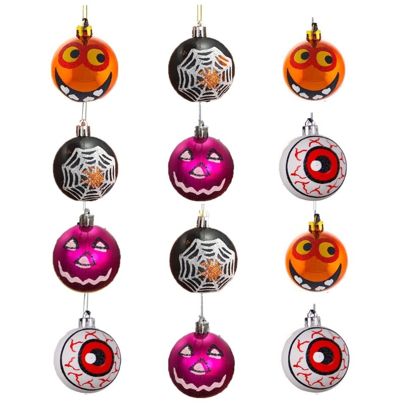 Bolas de plástico pintadas para Halloween, adornos de murciélago, calabaza, fantasma, Araña, colgante de Web, decoración de , Festival, 45BE, 12 Uds.