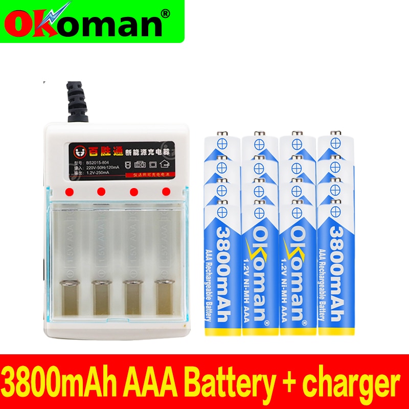 Figh 1.2V 3800mAh NI MH AAA Pre-Charged Ni-MH Rechargeable aa Battery For Toys Camera Microphone Batteries + Charger