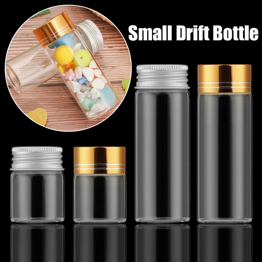 5Pcs Small Drift Bottle Glass Jars Decor Aluminum Cap Bottle Rainbow Wishing Bottle DIY Containers Mini Message Vials Ornaments