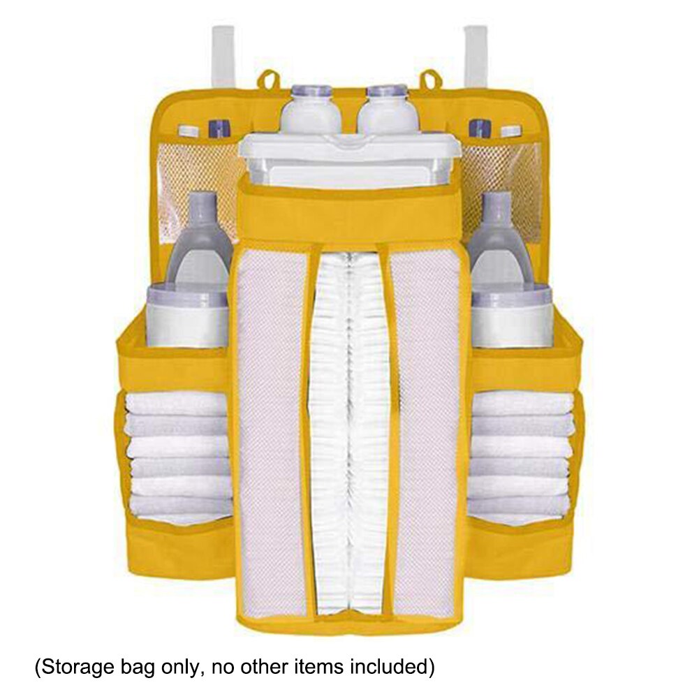 Bærbar babyseng hængende opbevaringspose vandtæt legetøjsbleetaske nyttig sengelinned arrangør spædbarn barneseng sengetøj sæt: Gul