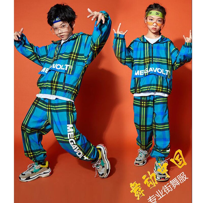 Ropa de Hip Hop de Festival para Niños, camisa de gran tamaño, ropa de calle a cuadros, pantalones para niñas, traje de baile de Jazz, conjunto de ropa