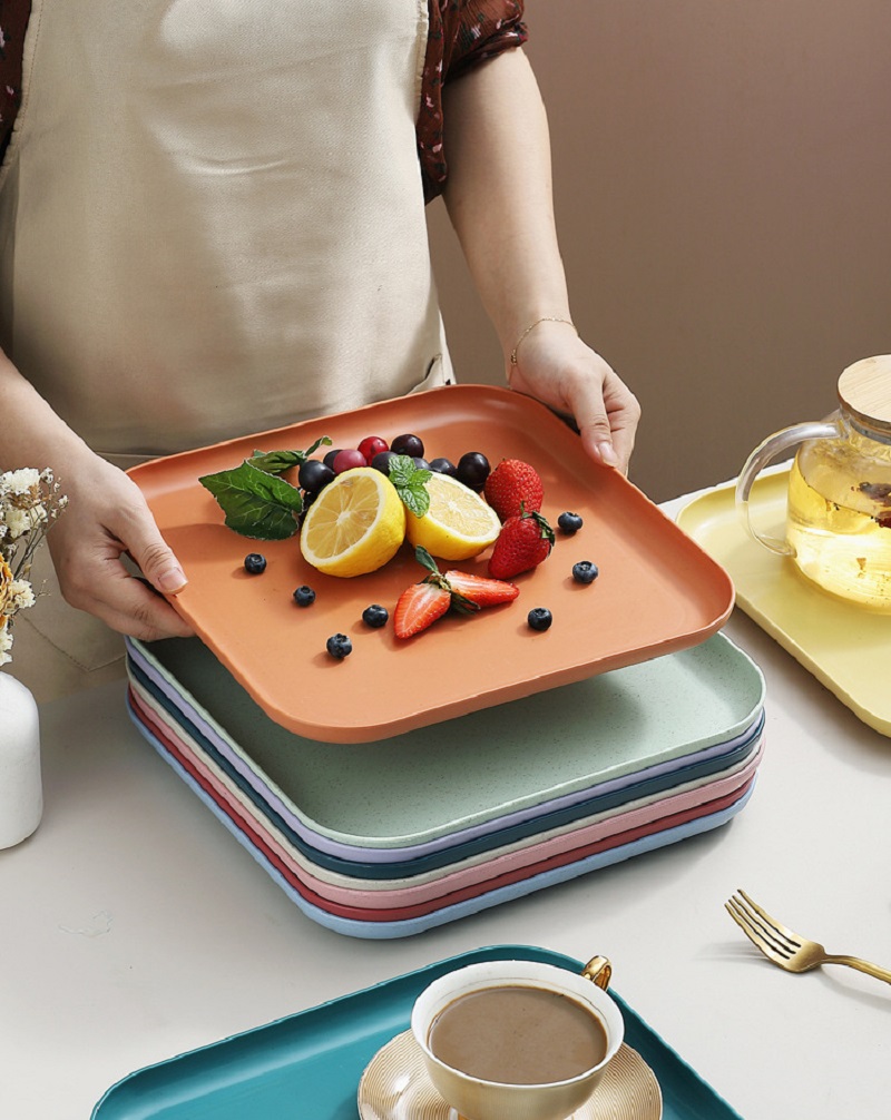 Inyahome Set of 1/4/10 Wheat Straw Square Dinner Dish Snack Dessert Plates for Vegetable Fruit Cake Bread Serving Plate Tray