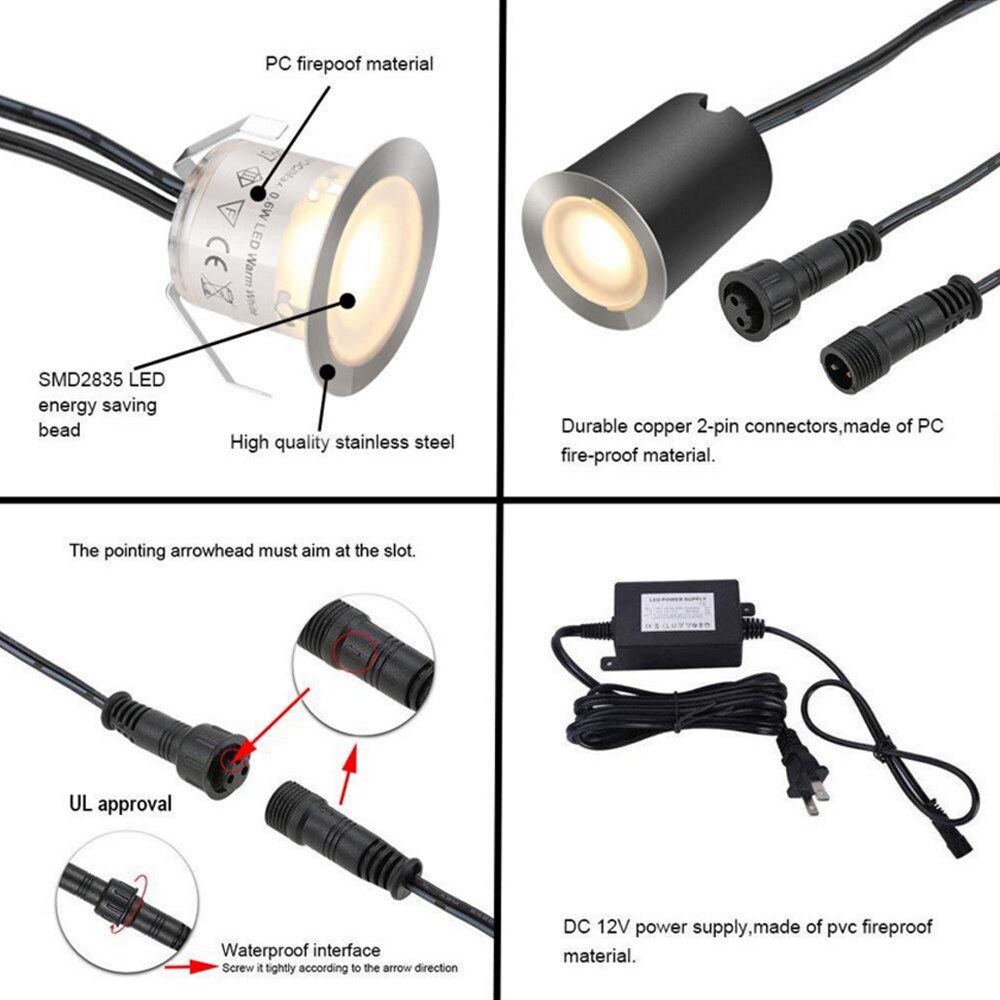 1/16pcs LED Underground light Deck Light 12V IP67 Waterproof Led Deck Lighting Kit 3000K 6000K Landscape Stairs Garden Spotlight