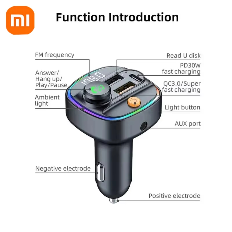 Xiaomi FM Sender Bluetooth 5.3 Freisprecheinrichtung Auto AUX Radio Modulator MP3 Player mit Schnellladeadapter Autozubehör