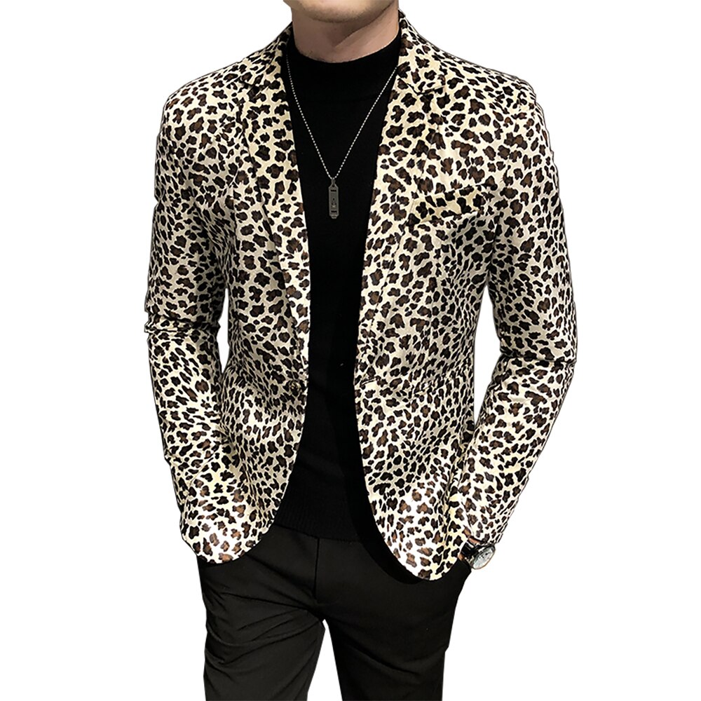 Boutique Leopard Print Mens Casual Blazer Wedding Dress Male Slim Suit Jacket Wedding Dress