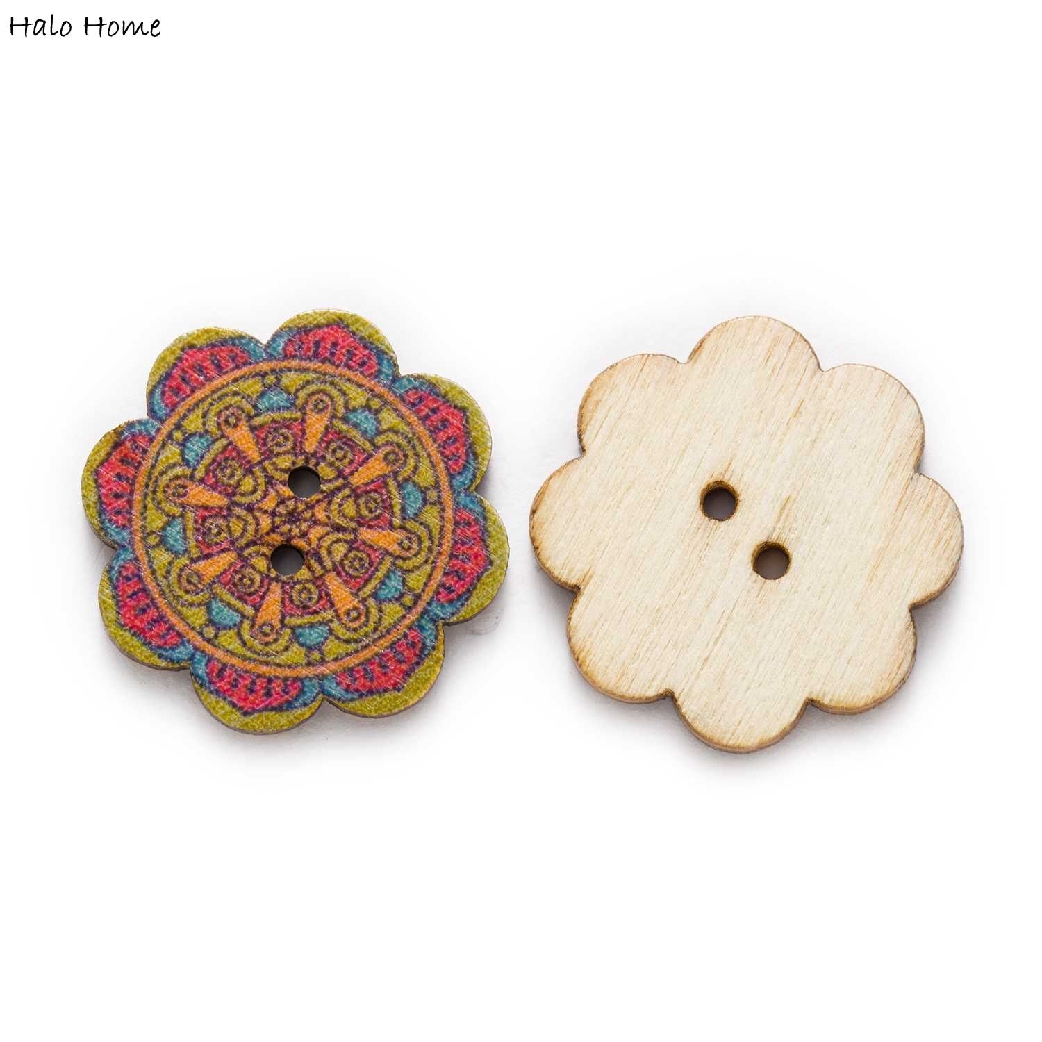 Boutons en bois de fleurs peintes, 50/100 pièces, pour le travail manuel, couture, vêtements artisanaux, accessoires carte 15-25mm