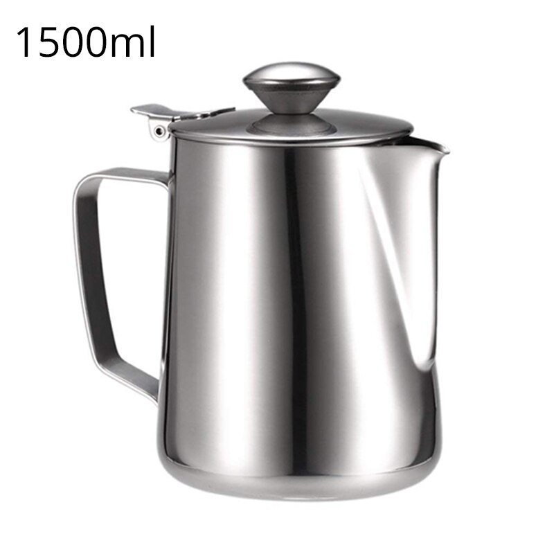 Tetera de leche de acero inoxidable, cafetera con tapa, perfecta para máquina de espresso, espuma y latte art: 1500ml