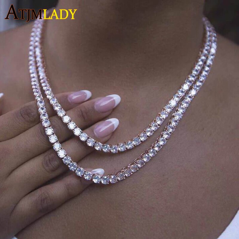 5mm Pink white Iced out 5A CZ Tennis Chain two tone Colored Women Necklaces Hiphop Bling Cubic Zirconia Hiphop Jewelry