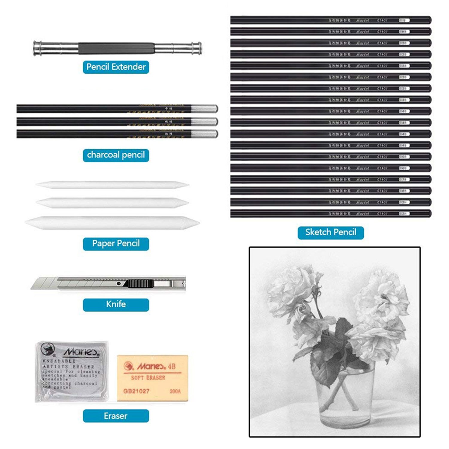 29 stk tegning maleri skitse sæt sæt med blyanter viskelæder slibemaskine til kunstner nybegynder studerende tegning forsyninger