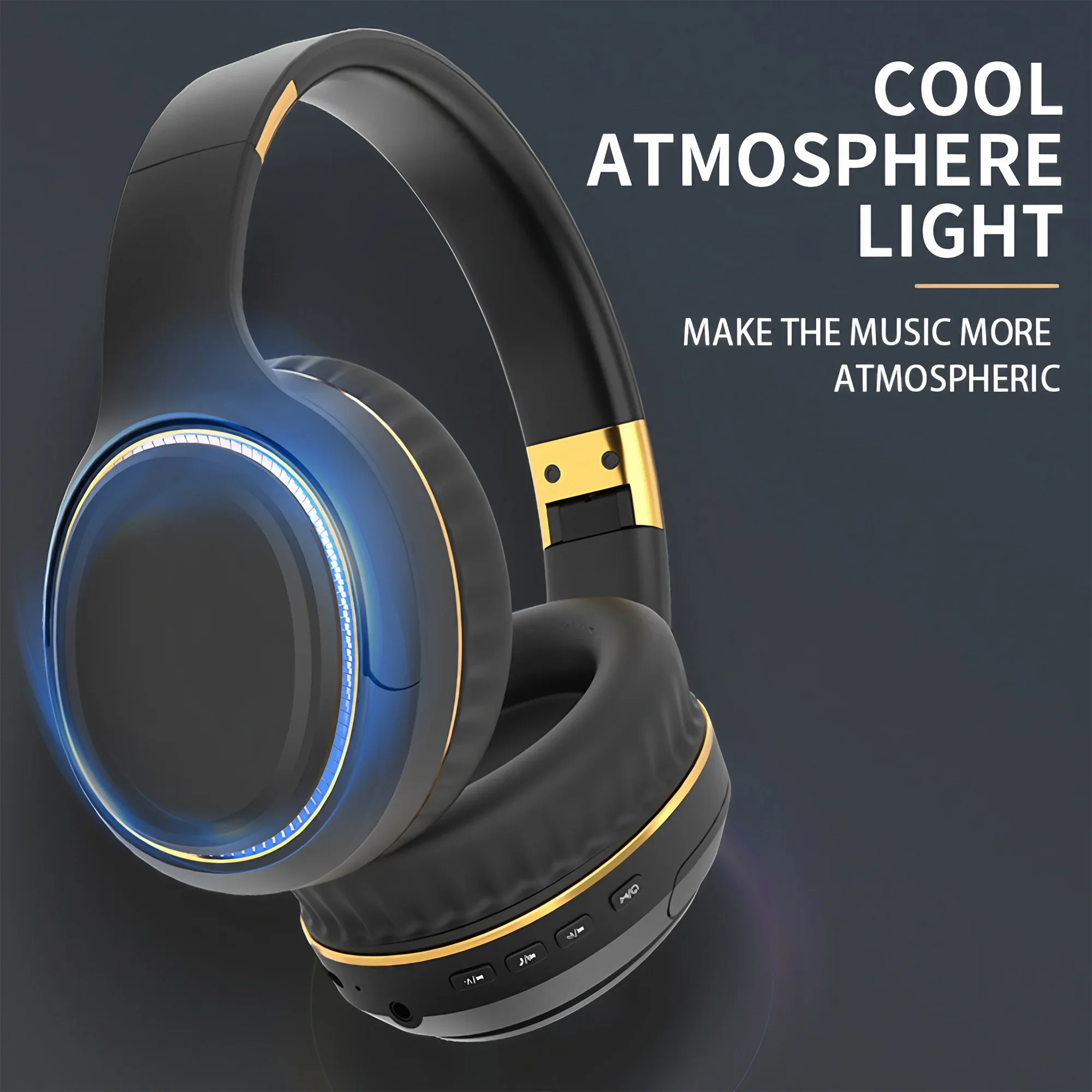 Auriculares Bluetooth supraaurales plegables inalámbricos Luz de respiración Opción con cable Juegos de PC Música