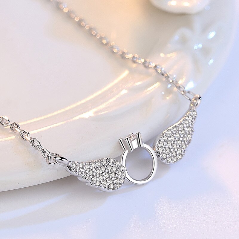 Collier ailes d'ange en argent S925 pour femmes, 45 cm, clair, CZ, à la , , bijoux, bricolage