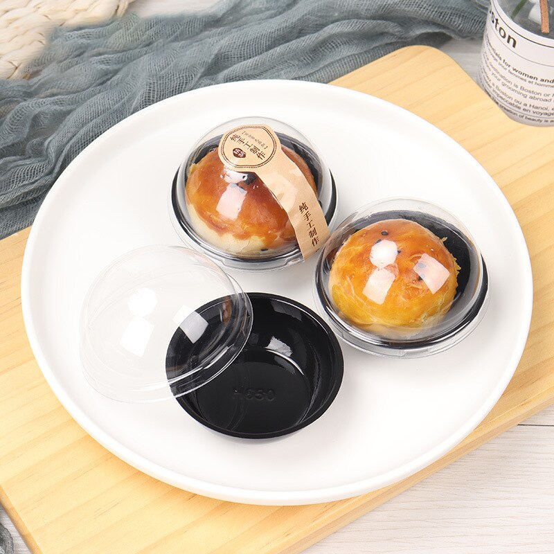 50/100pcs Round Plastic Moon Cake Box Wedding Party Cake Candy Dome Box Transparent Packaging Egg-Yolk Puff Container
