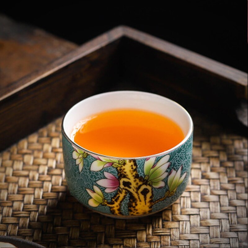 6pc Tea cup set Jingdezhen Enamel Color High Phnom Penh Ceramic Cups Hand-painted Tea Bowl Set Chinese Kungfu Tea Set